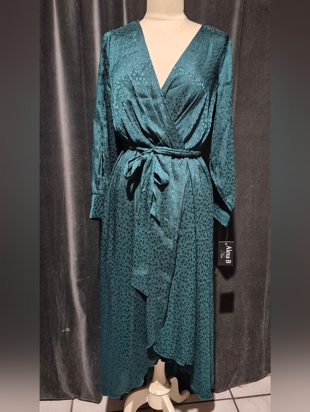 Luxurious Teal Satin Wrap Robe with Self-Tie Waist